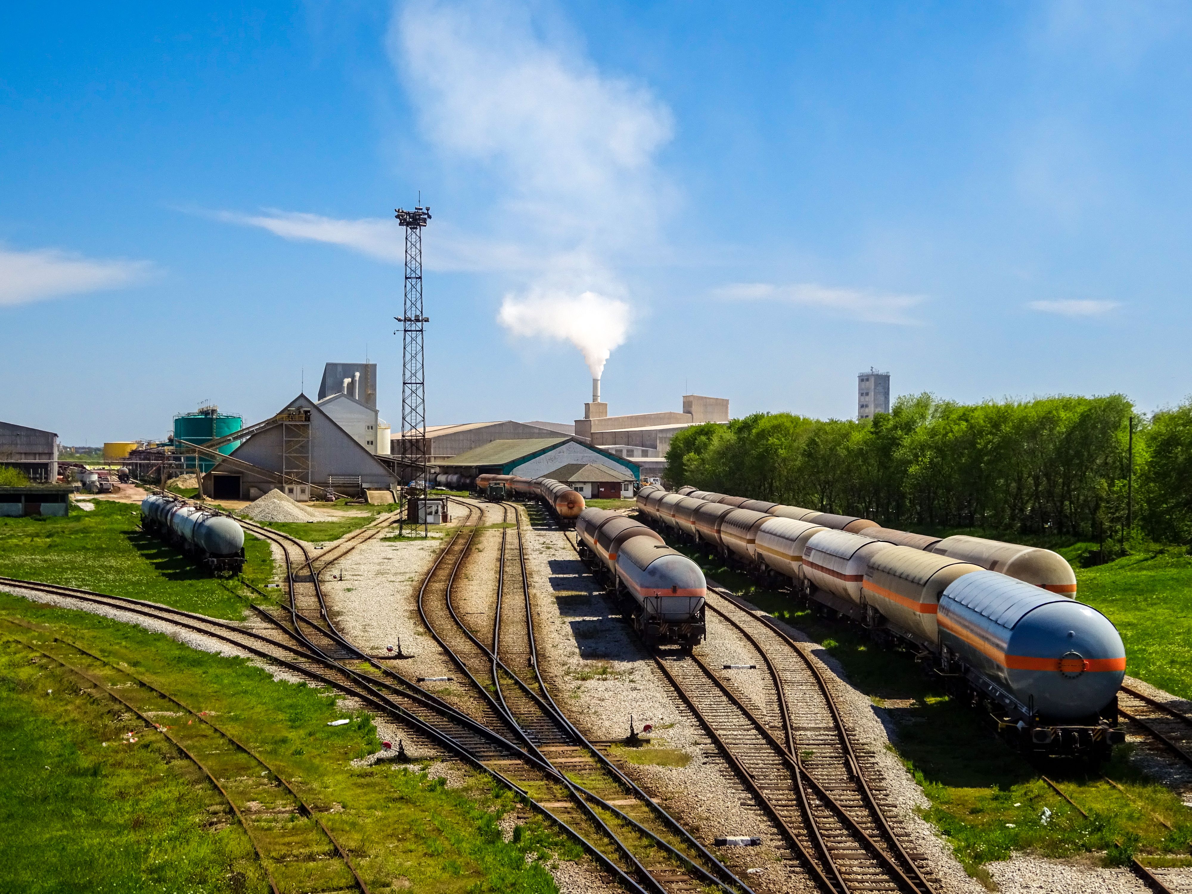 Rail freight yard with tanker wagons